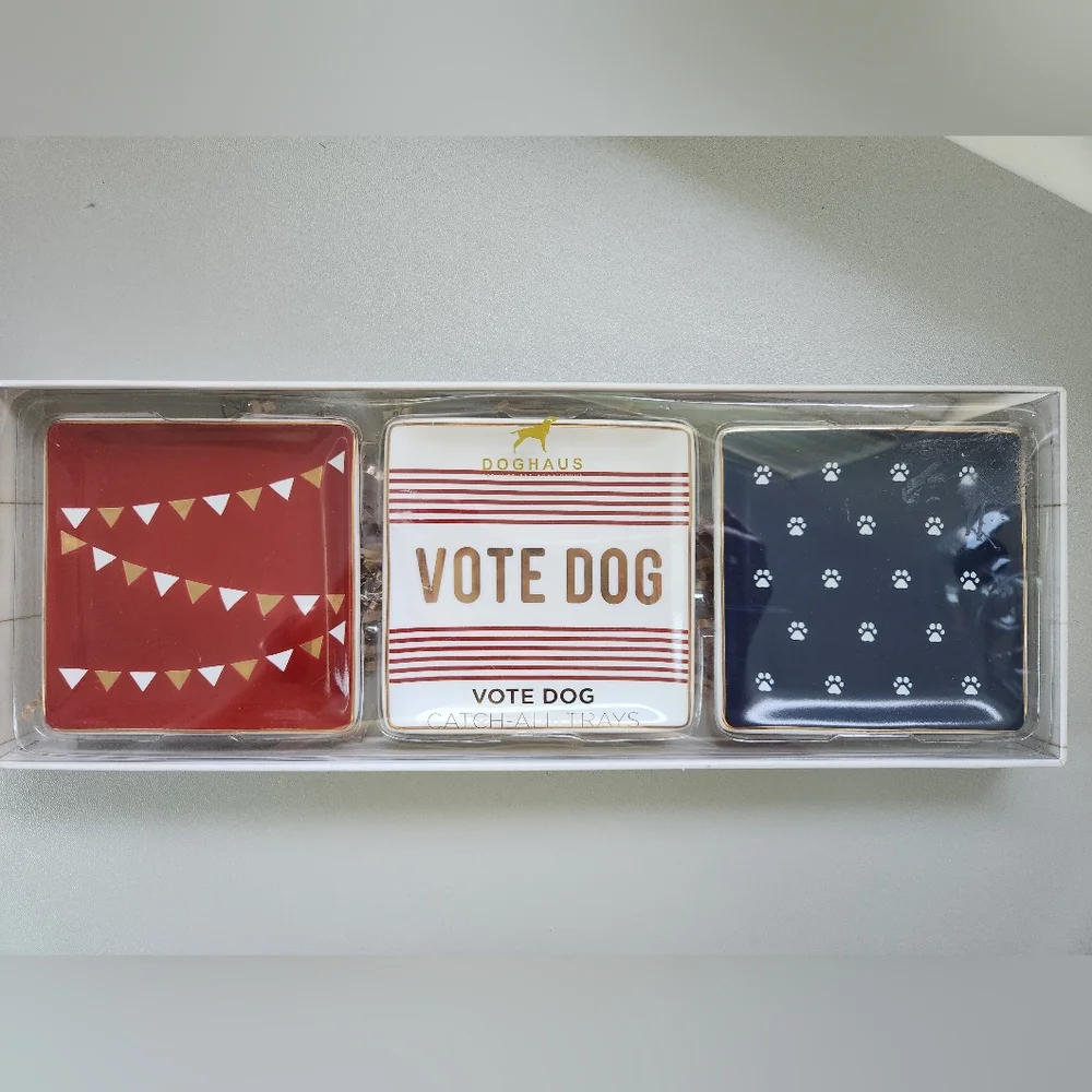 DOGHAUS Vote Dog Set of 3 Catch-All Trays Trinket Jewelry Keys Red White Blue
